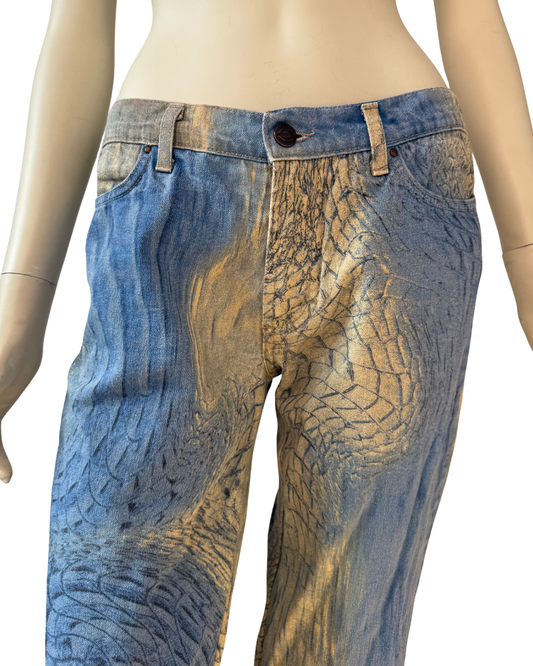 Just Cavalli Vintage Blue Reptile Print Pants W28 IT42 Y2K