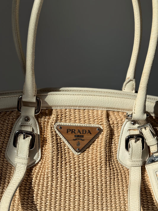 Prada Woven Raffia Shoulder Bag