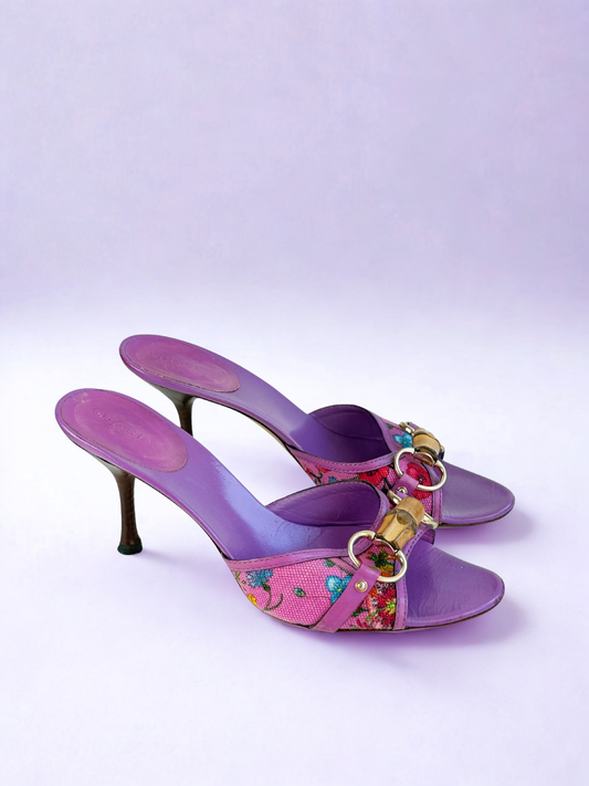 Gucci Flora Bamboo Mules Horsebit – Size 38.5
