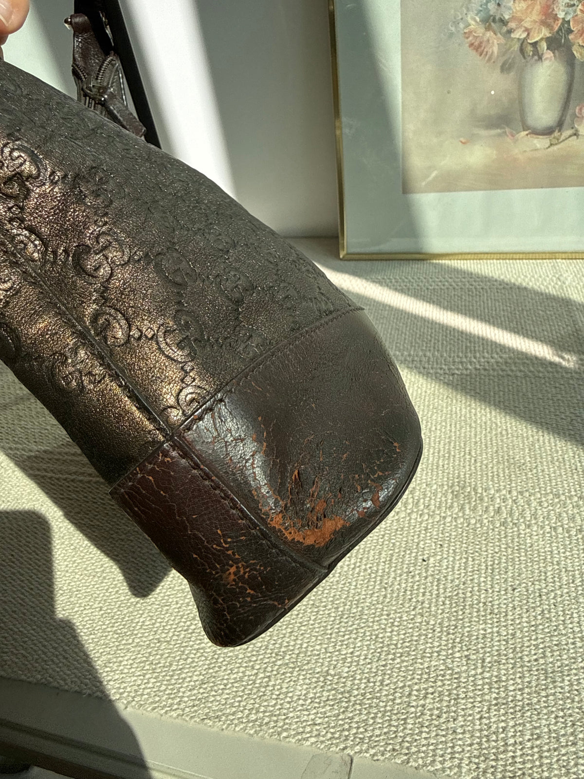 Vintage Gucci GG Embossed Leather Hobo Bag – Brown Bronze Shimmer