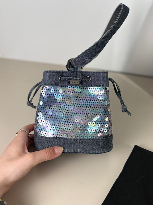Chanel Sequin Denim Bucket Bag