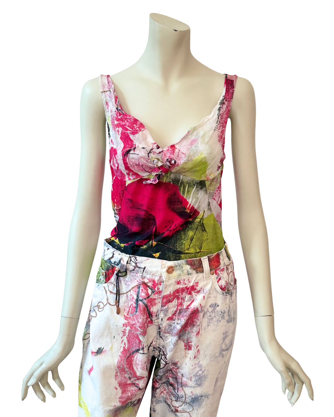 Roberto Cavalli Vintage Rose Leopard Print Top Size L Y2K