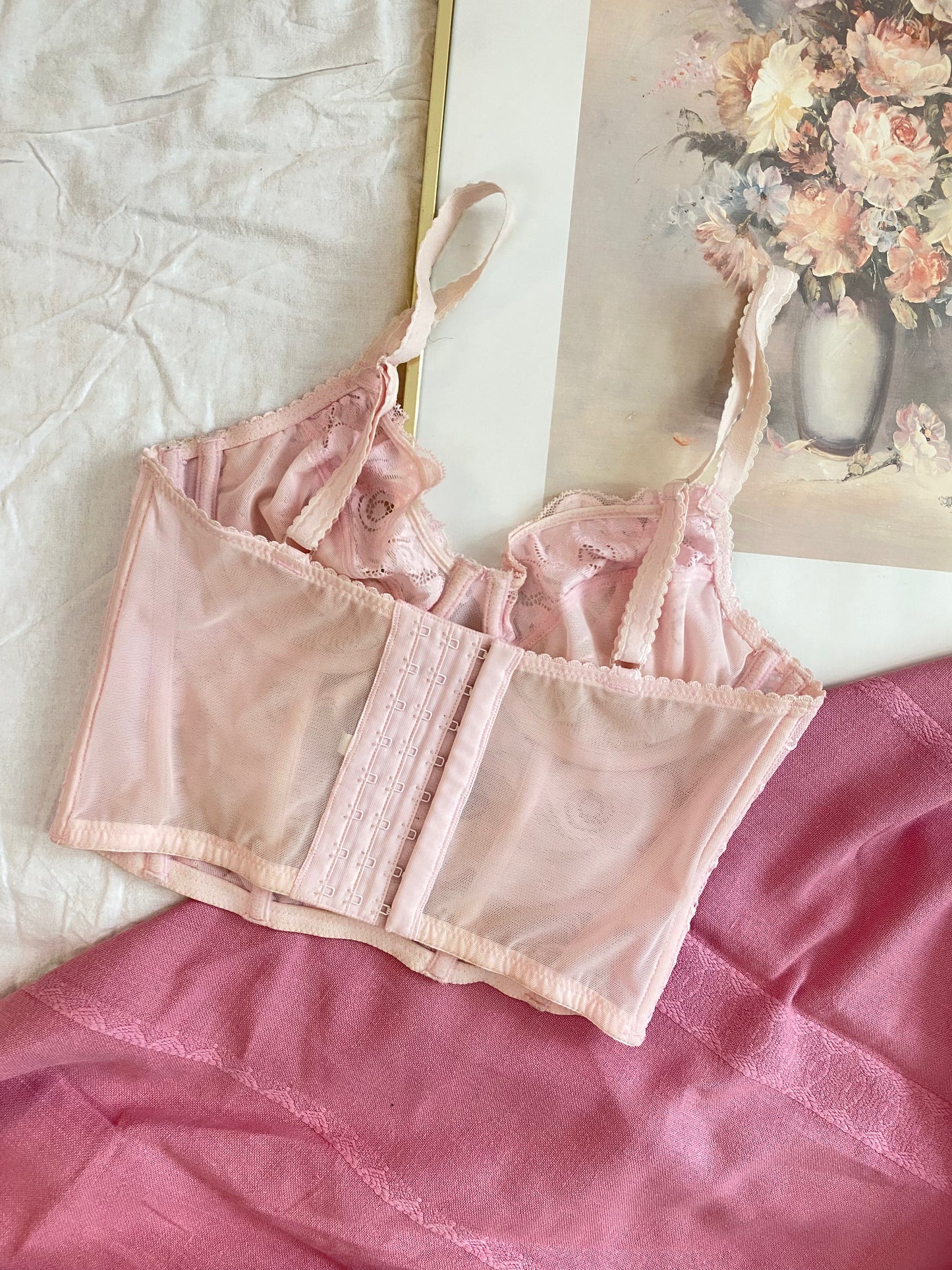 Vintage Korsett Rosa Spitze 75B
