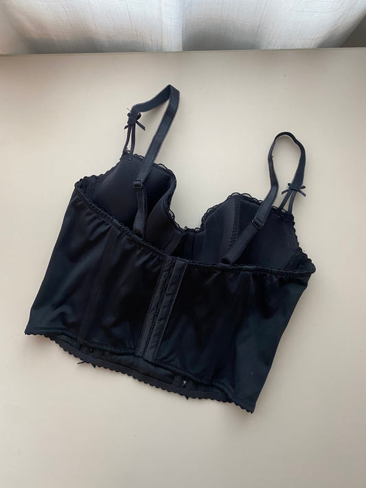 Vintage Korsett Schwarz mit Herz Stickerei 80B