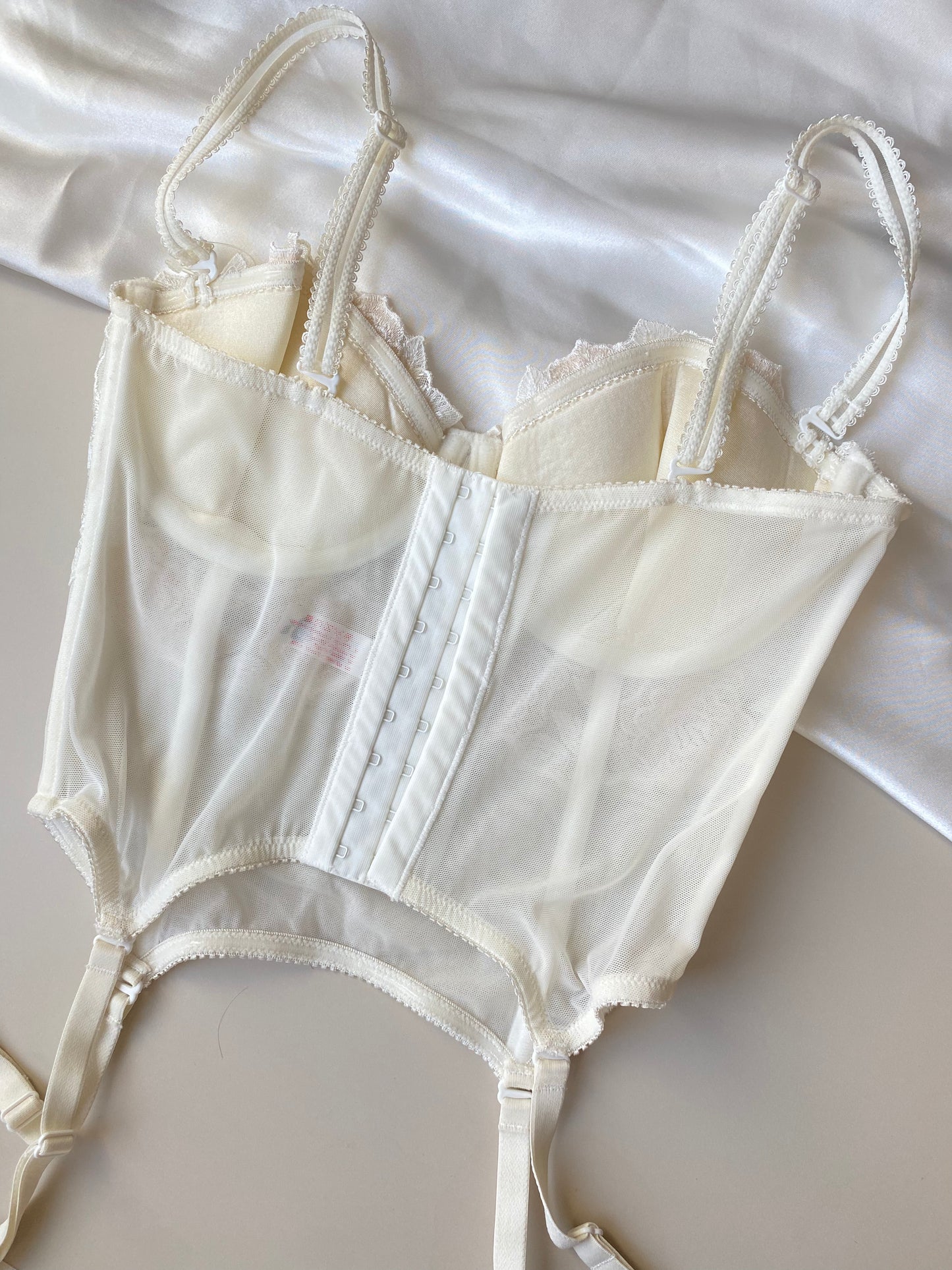 Vintage Korsett Creme Weiß mit Blumen Stickerei 75-80B