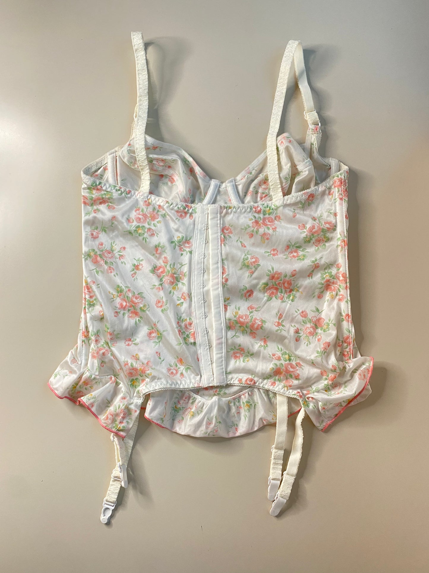 Vintage Korsett mit rosa Blümchen Print und Schößchen 80B