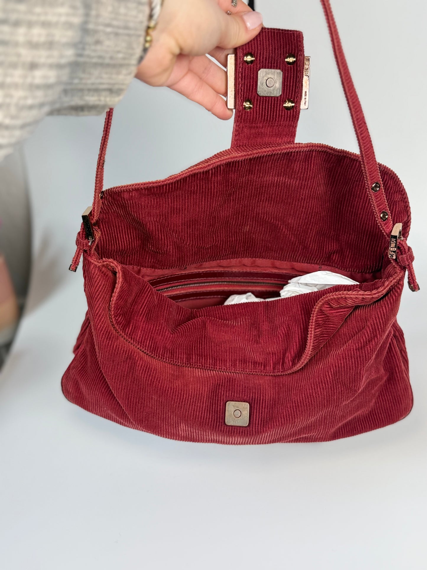Fendi Mamma Baguette red corduroy
