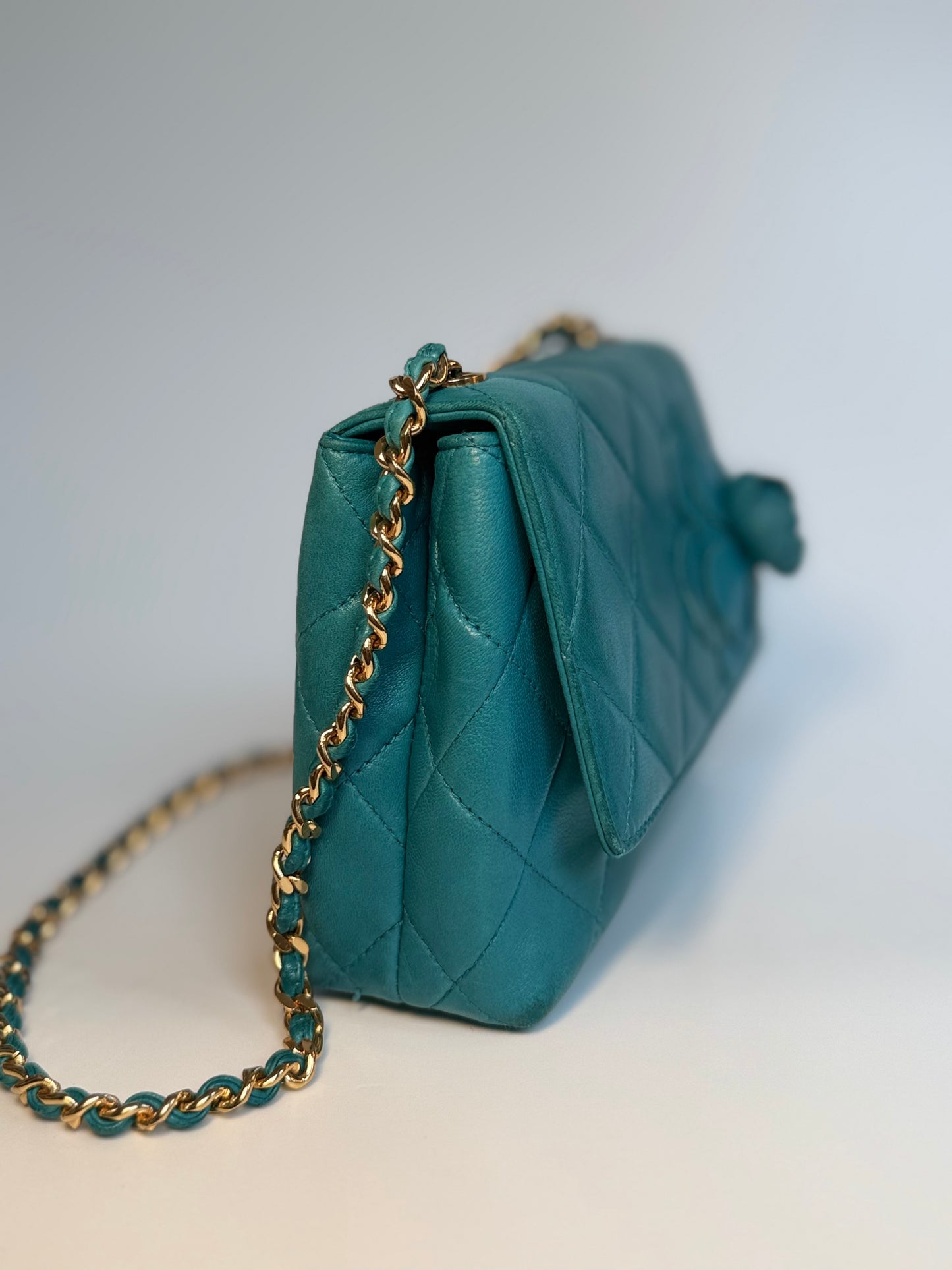 Chanel Mini Camellia Flap Bag in Turquoise Leather