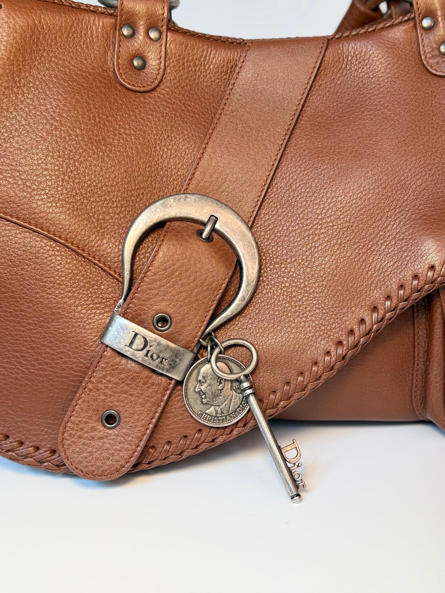 Vintage Christian Dior Gaucho bag brown grained leather