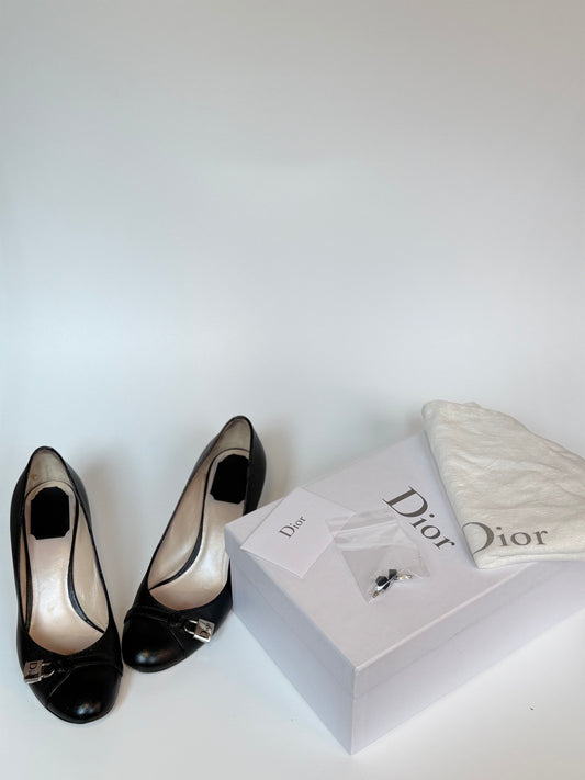 Christian Dior Padlock Heels Black Leather 38