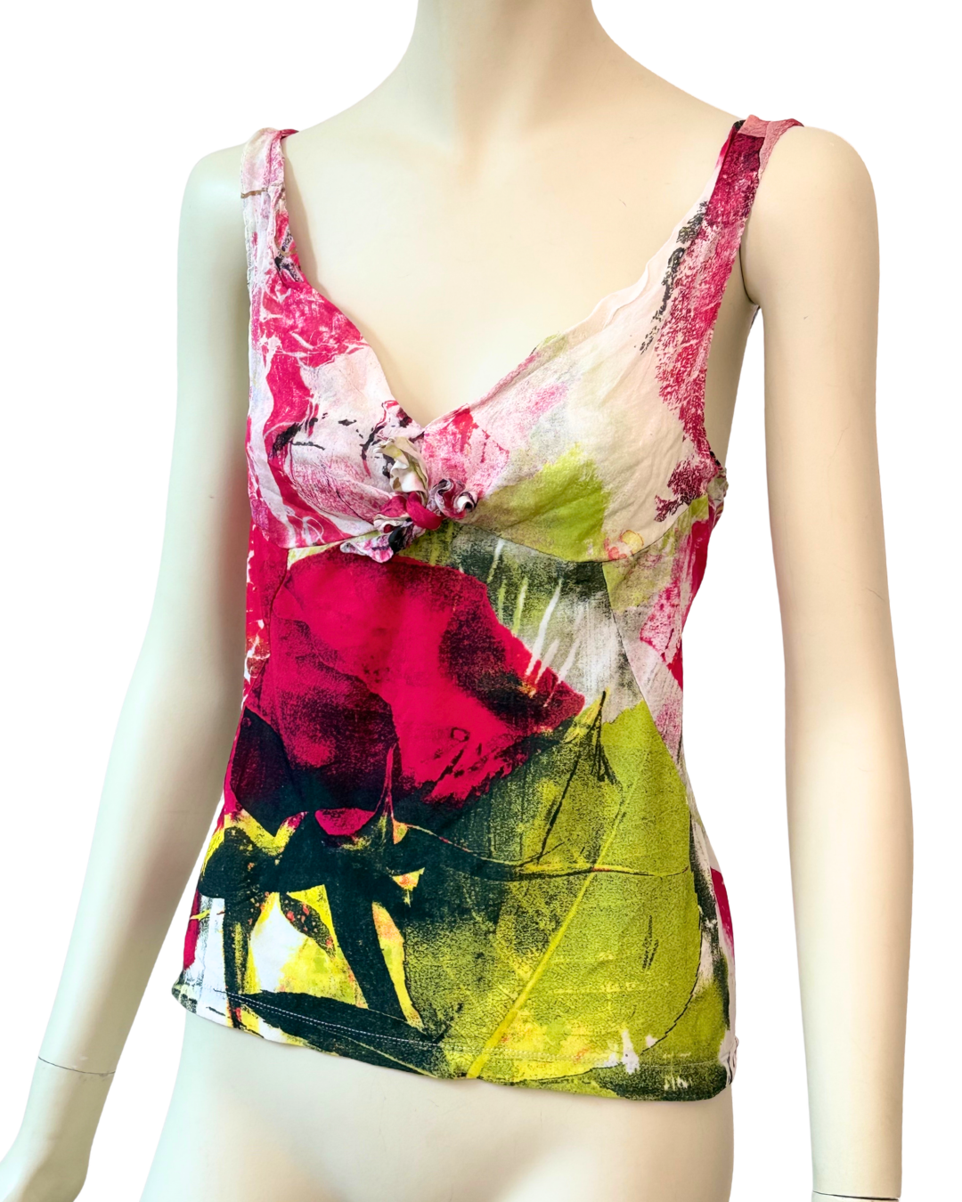 Roberto Cavalli Vintage Rose Leopard Print Top Size L Y2K