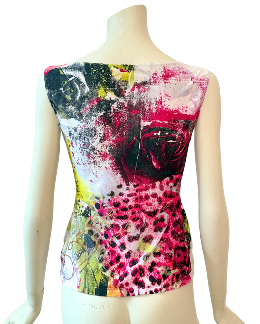 Roberto Cavalli Vintage Rose Leopard Print Top Size L Y2K