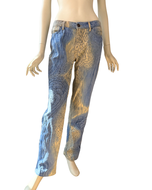 Just Cavalli Vintage Blue Reptile Print Pants W28 IT42 Y2K