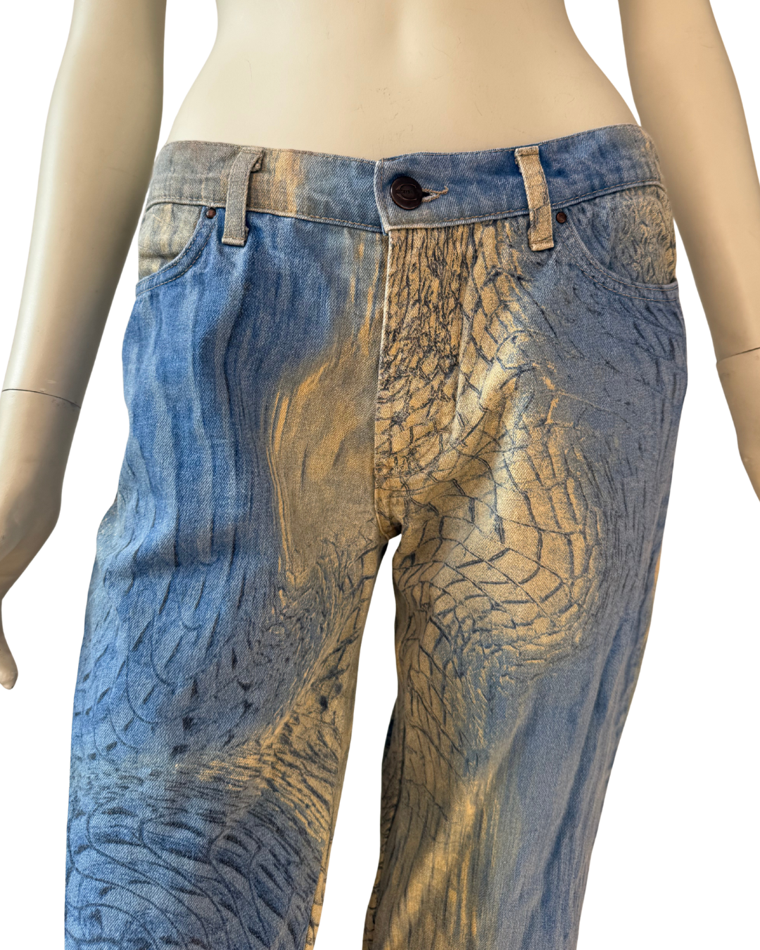 Just Cavalli Vintage Blue Reptile Print Pants W28 IT42 Y2K