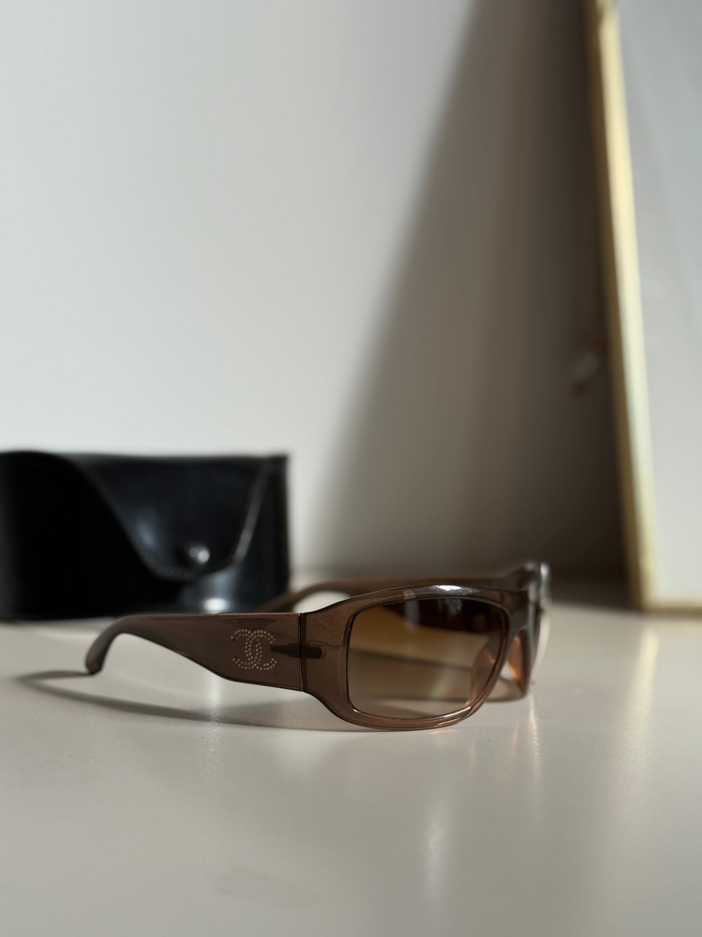 Vintage Chanel Sunglasses Brown Rhinestones