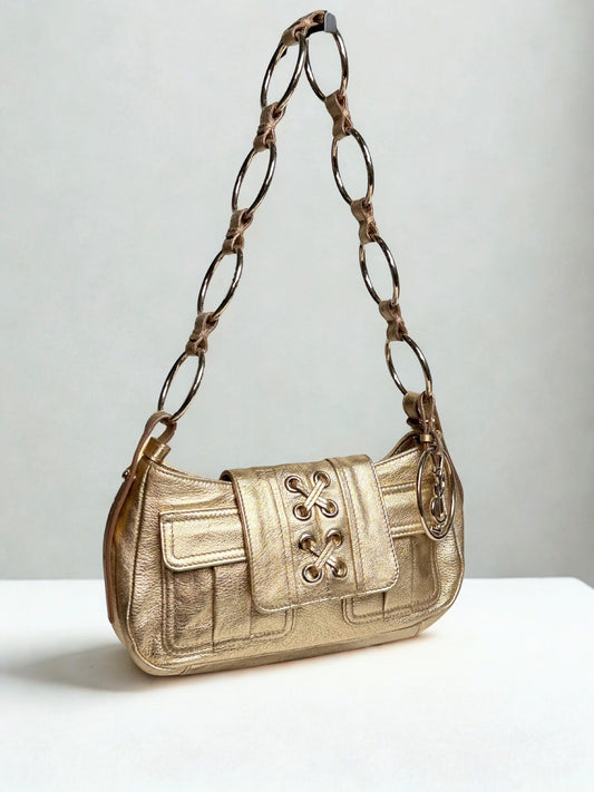 Vintage Yves Saint Laurent Rive Gauche Gold Leather Corset Shoulder Bag
