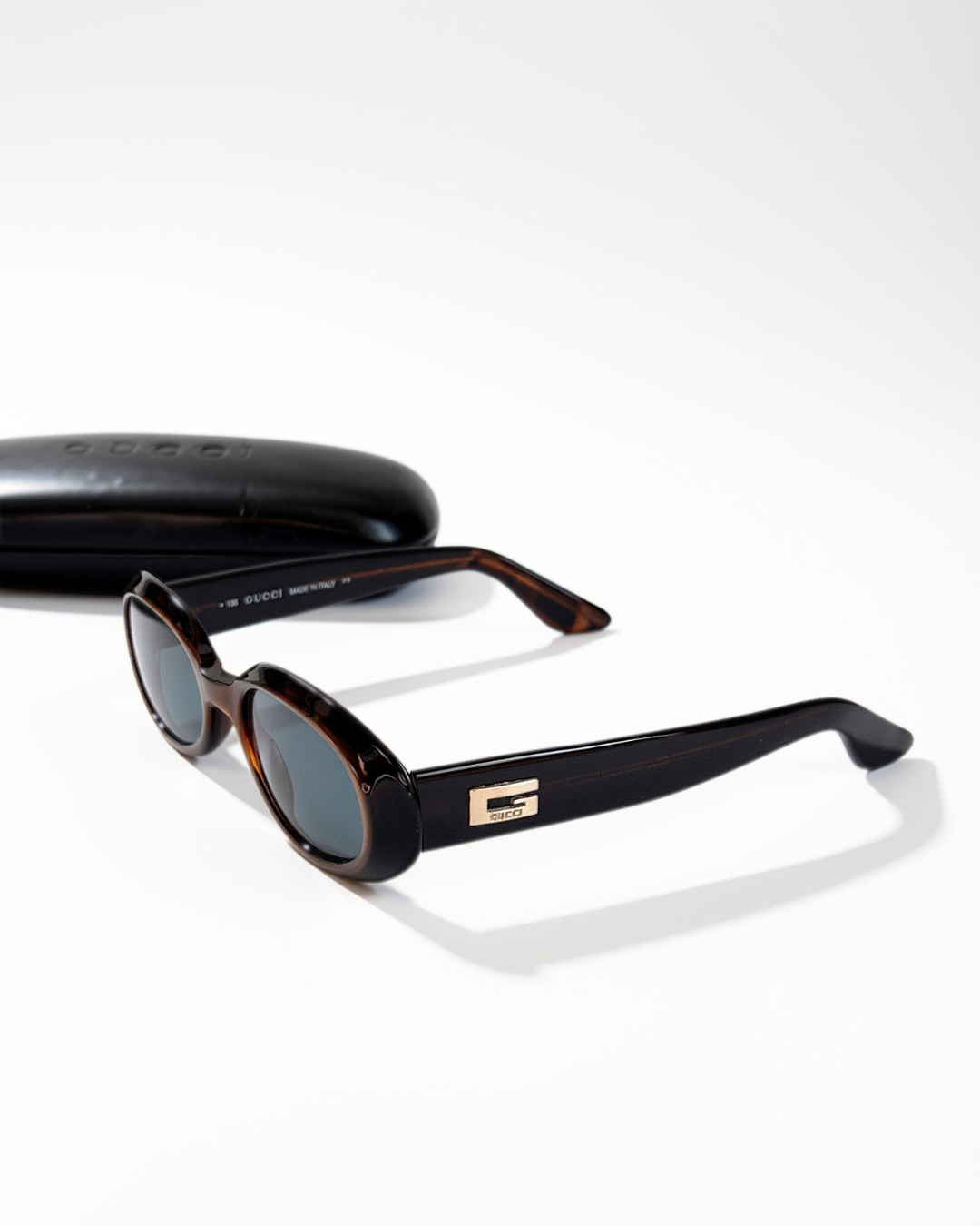 Vintage Gucci Oval Sunglasses Brown Gold G Logo GG2419