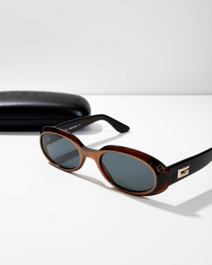 Vintage Gucci Oval Sunglasses Brown Gold G Logo GG2419