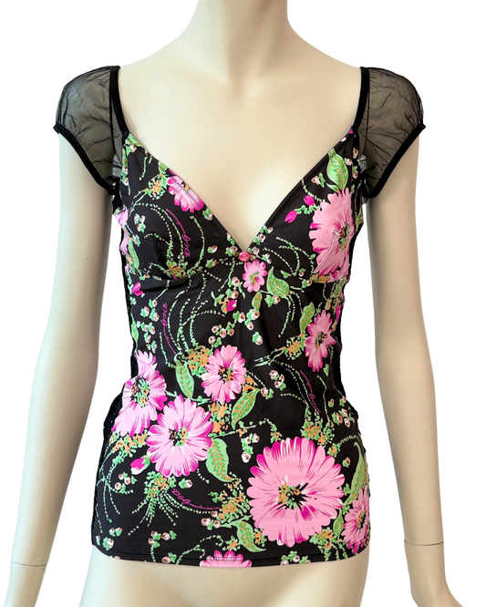 Dolce & Gabbana Vintage Floral Lace Tulle Top Size M