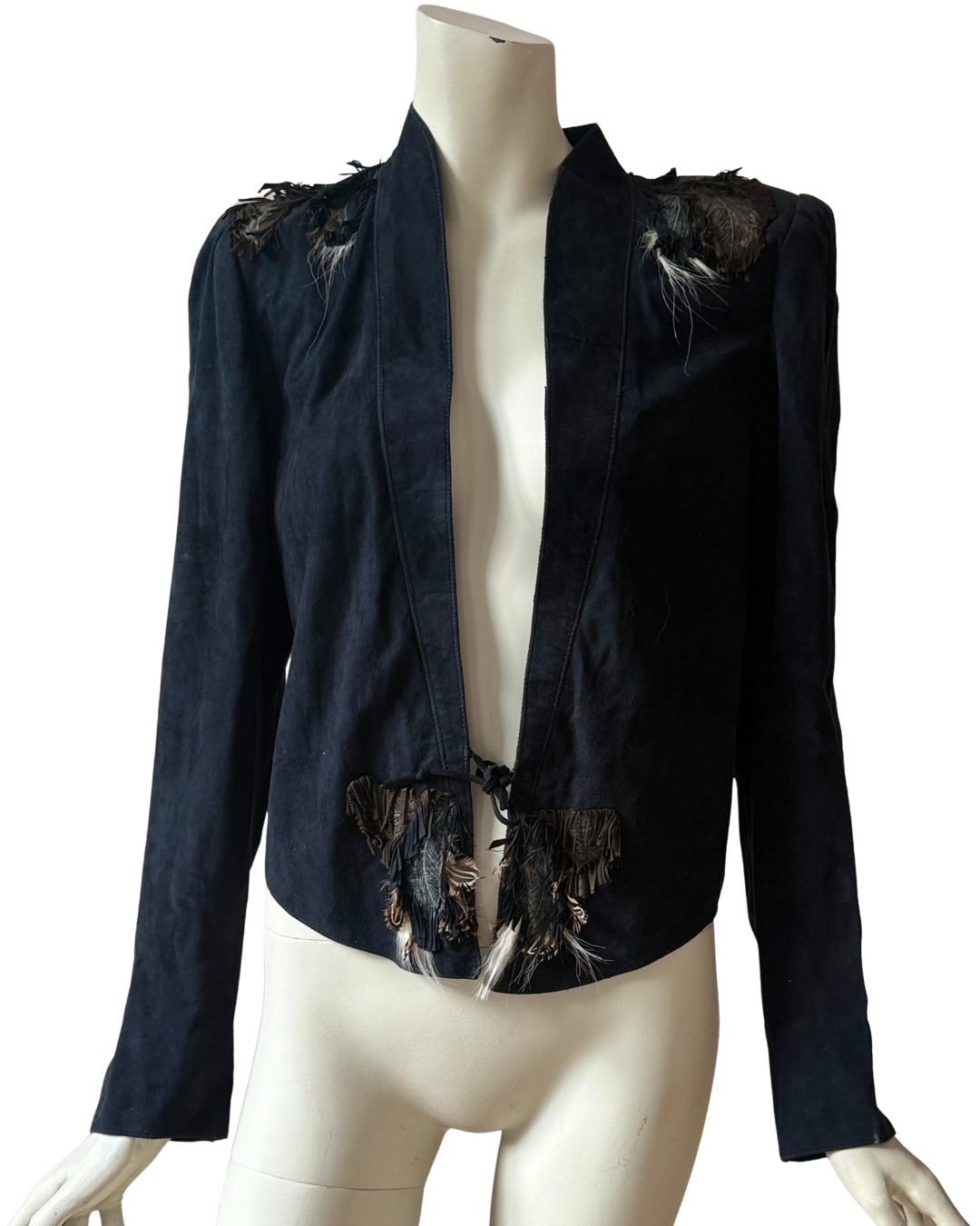 Vintage Roberto Cavalli Suede Jacket Fringe and Feathers Size S-M