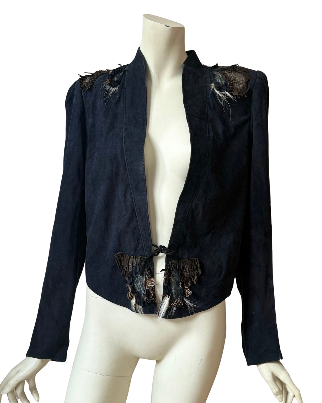 Vintage Roberto Cavalli Suede Jacket Fringe and Feathers Size S-M