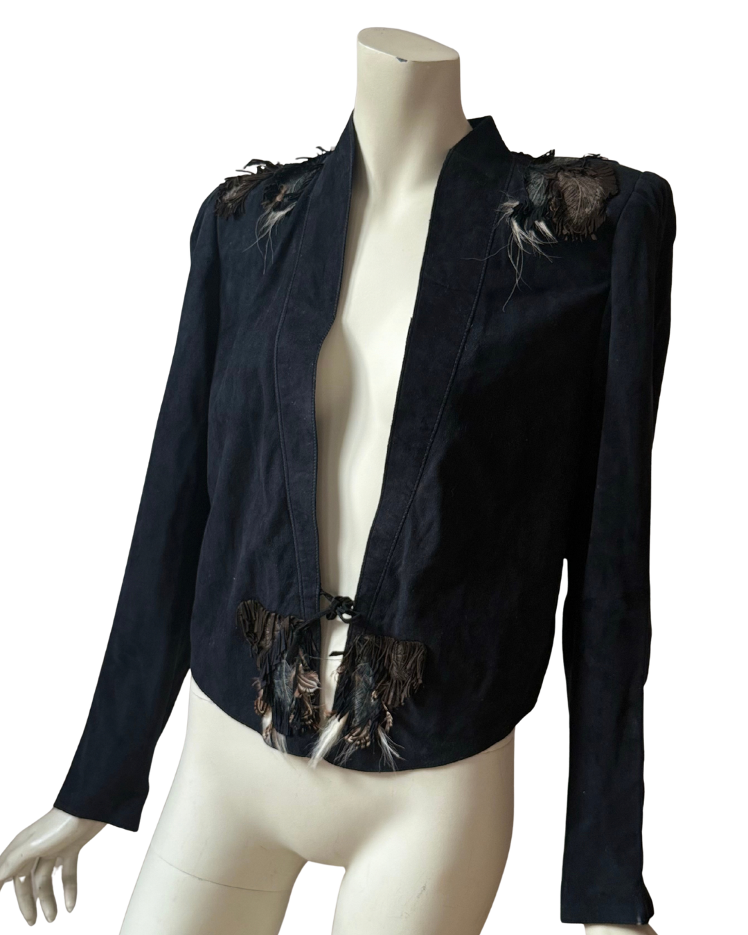 Vintage Roberto Cavalli Suede Jacket Fringe and Feathers Size S-M