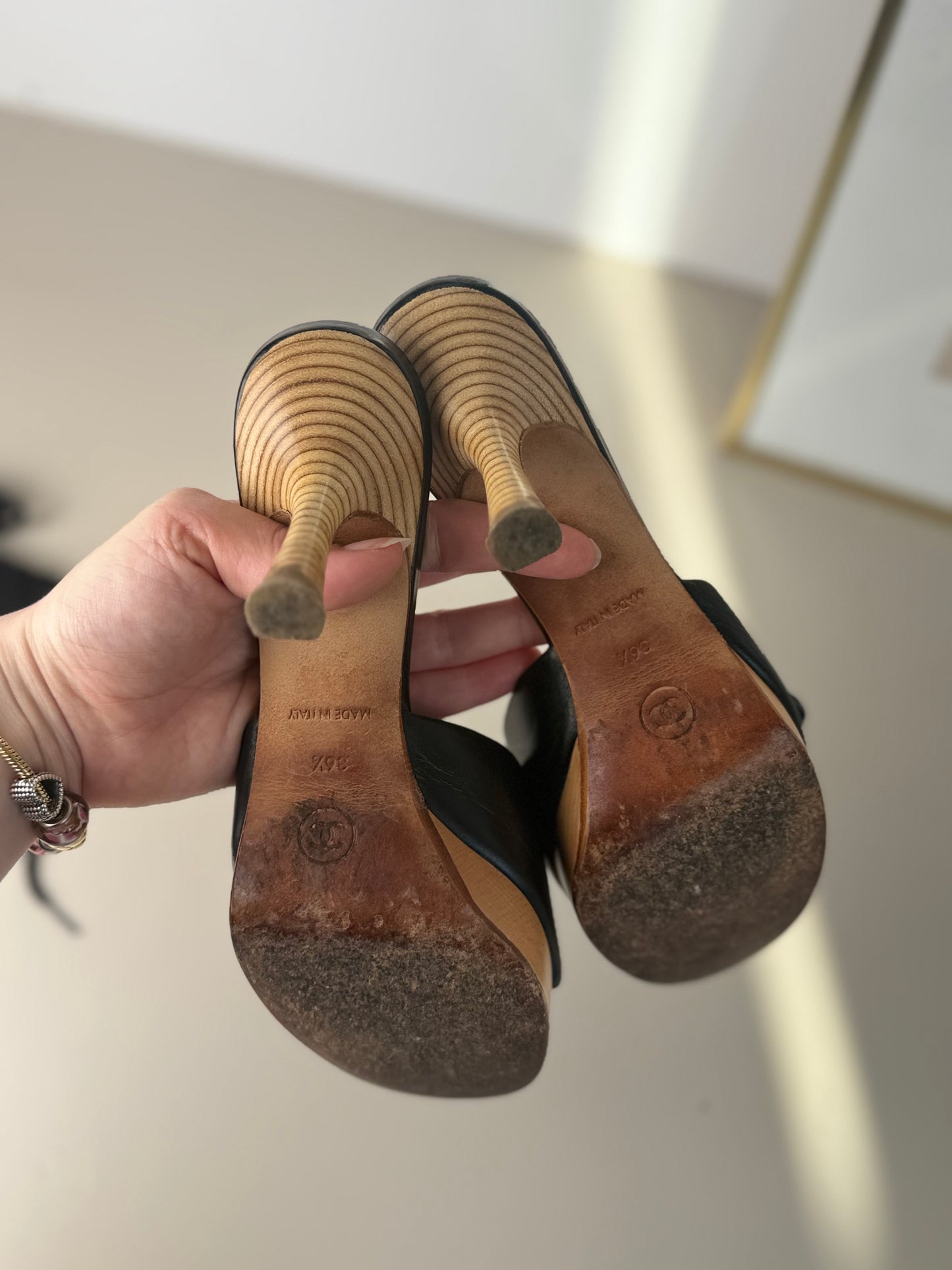 Chanel Vintage Wooden Heel Mules – Black Leather
