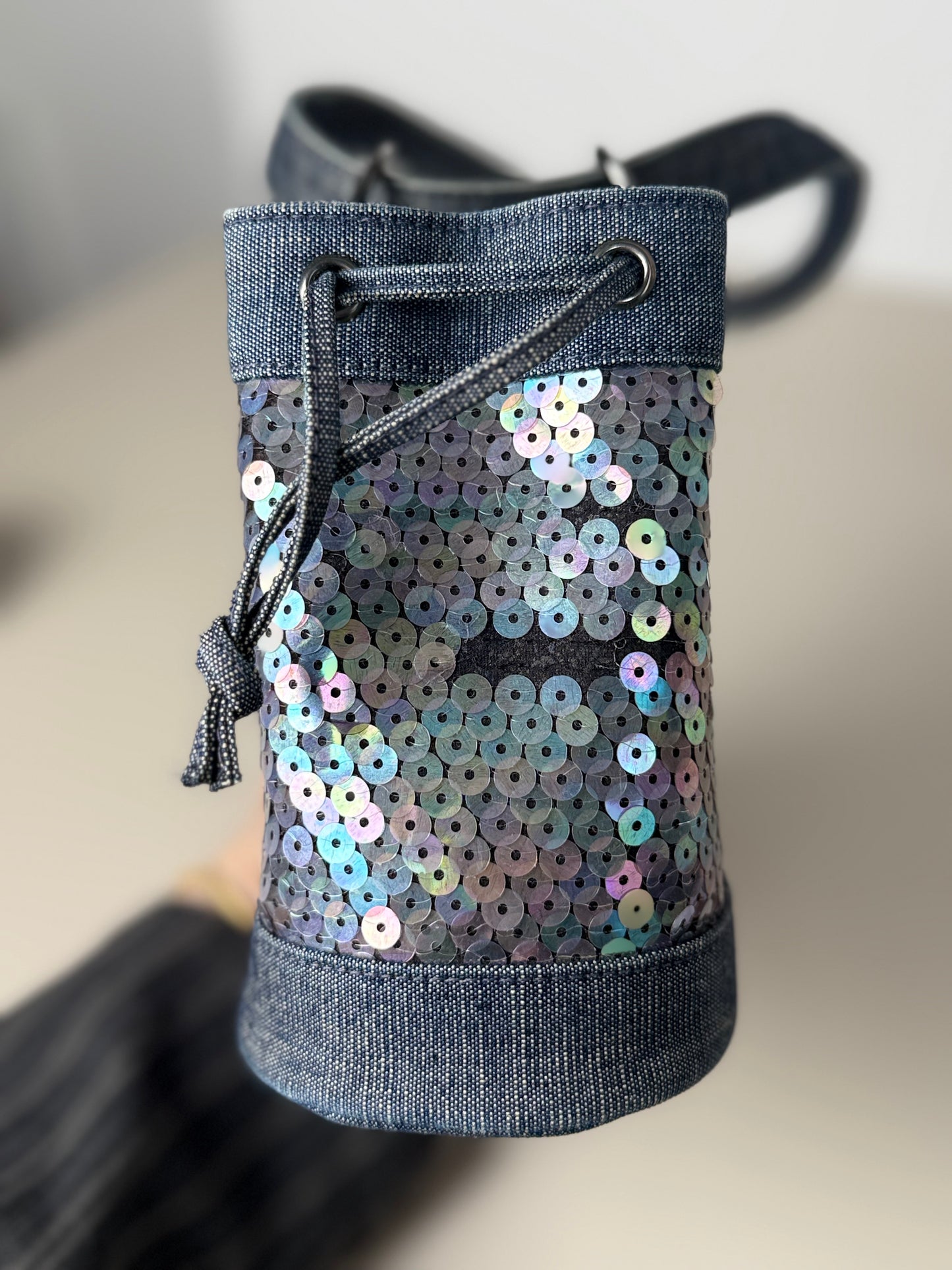 Chanel Sequin Denim Bucket Bag