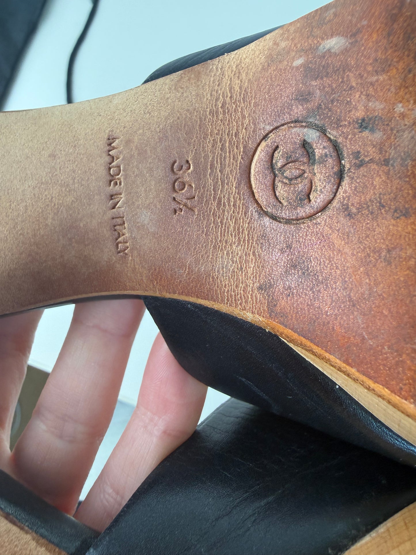 Chanel Vintage Wooden Heel Mules – Black Leather