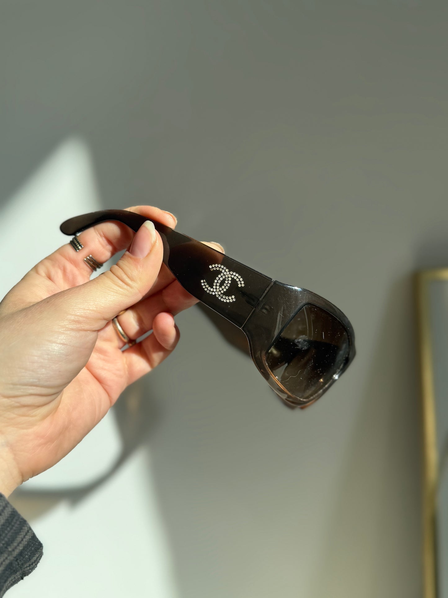 Vintage Chanel Sunglasses Brown Rhinestones