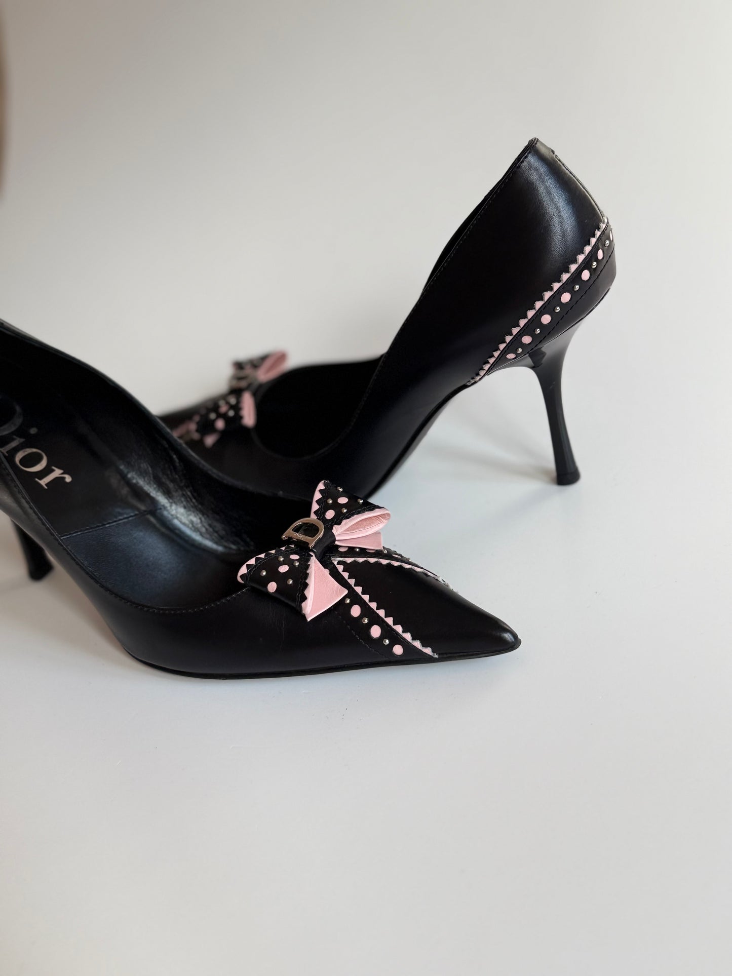 Christian Dior Black & Pink Bow Pointed-Toe Pumps, EU 39