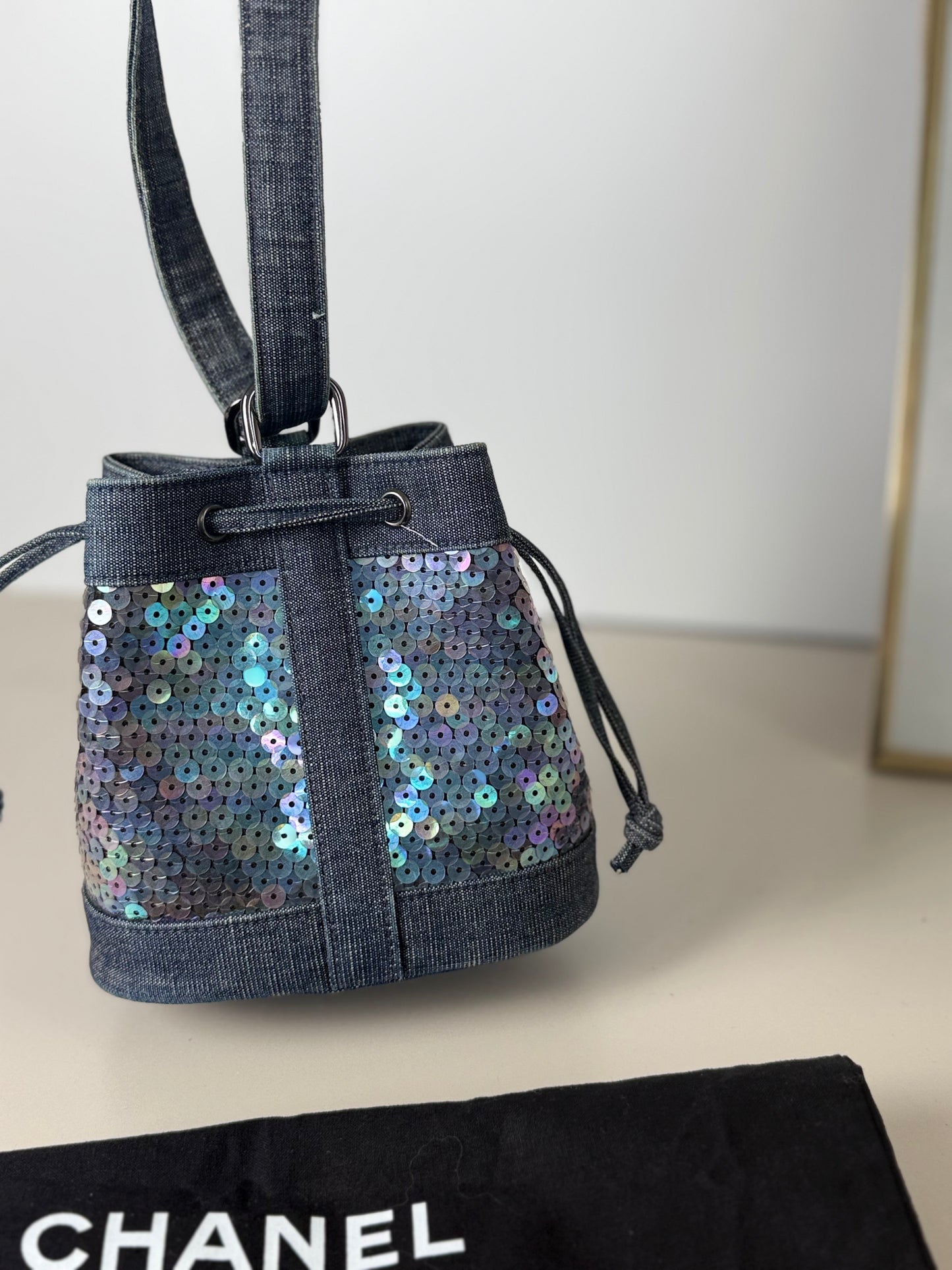 Chanel Sequin Denim Bucket Bag