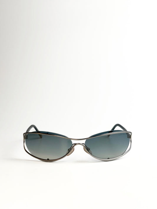 Vintage Chanel Silver Oval Sunglasses with Blue Ombre Lenses – Full Set