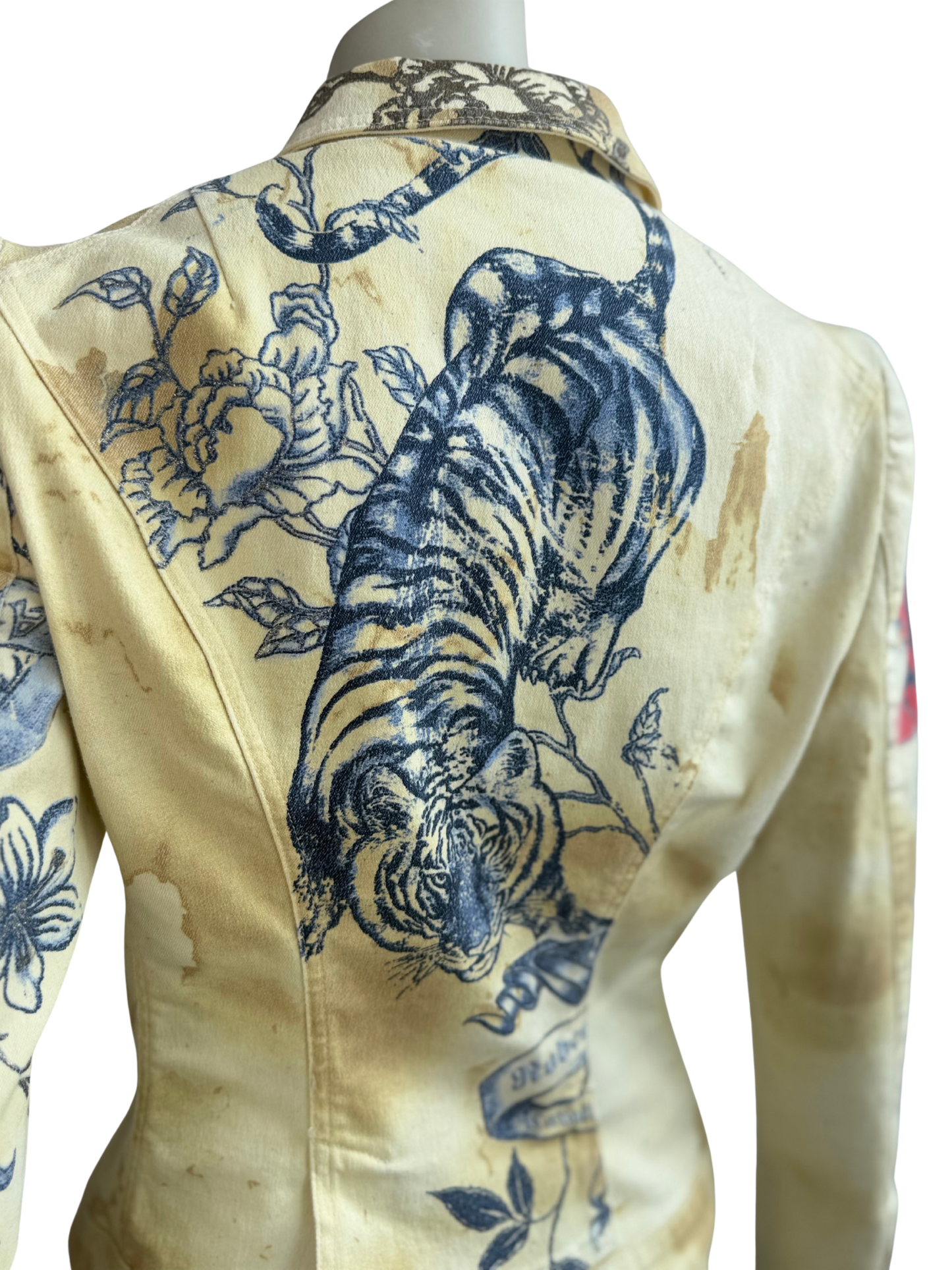 Vintage Roberto Cavalli S/S 2003 Runway Tattoo Print Denim Set – Jacket & Pants, Size S