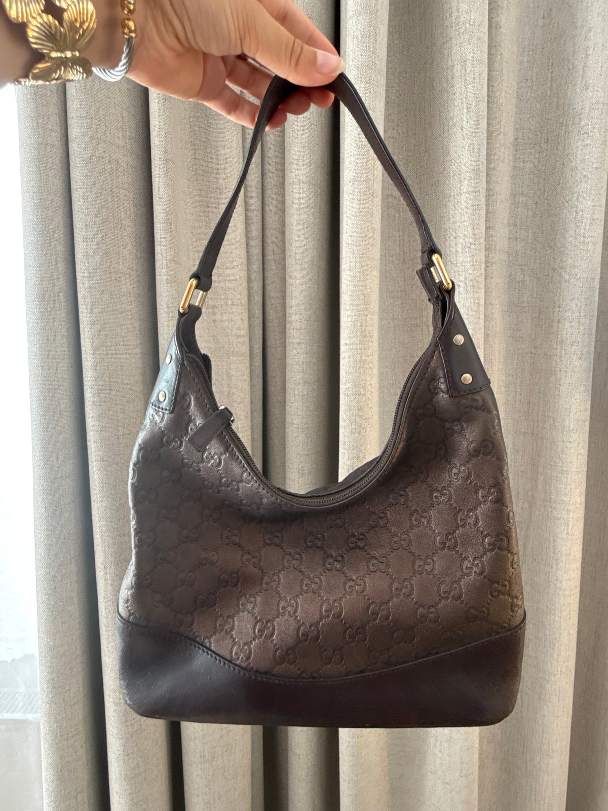 Vintage Gucci GG Embossed Leather Hobo Bag – Brown Bronze Shimmer