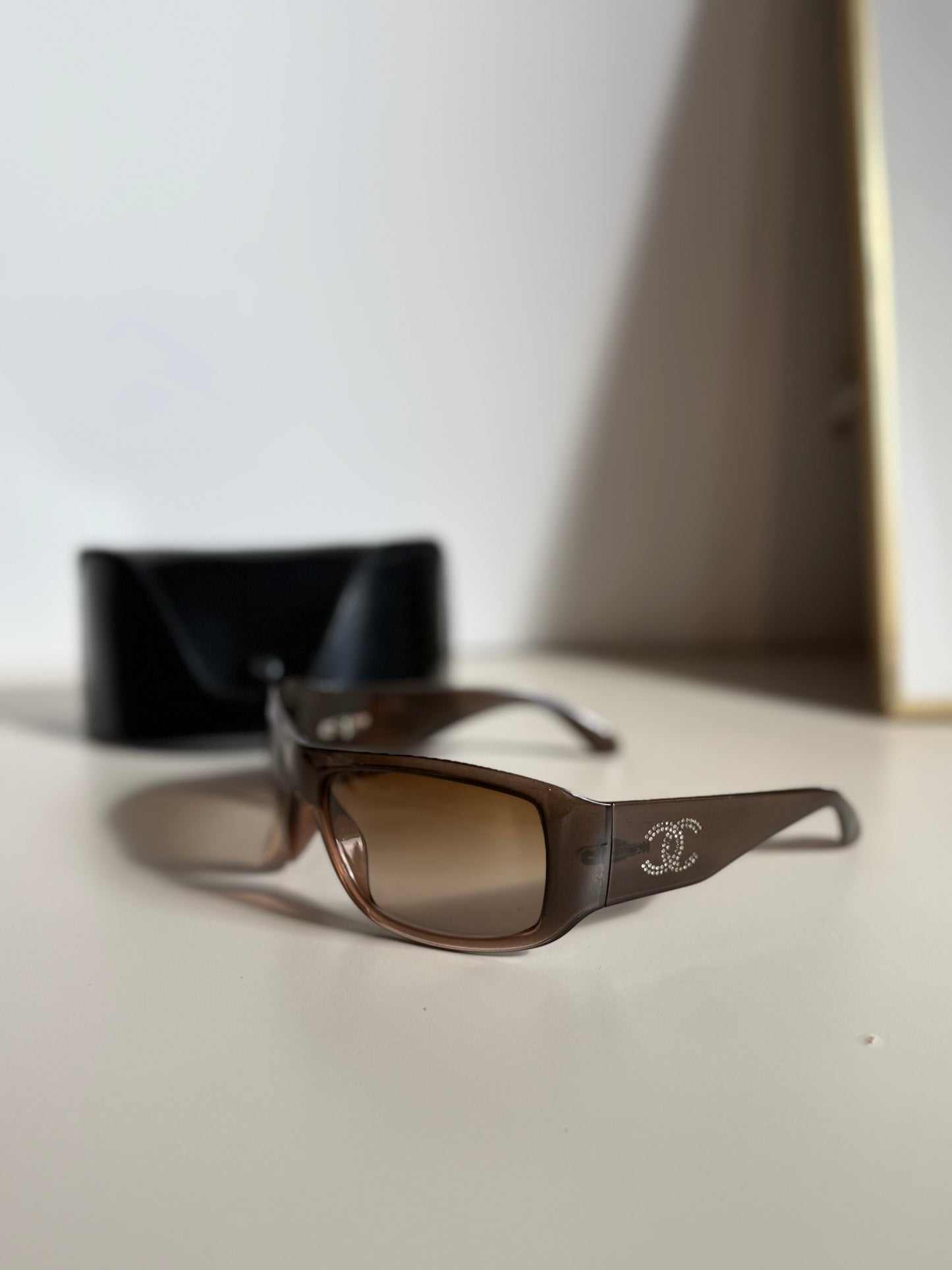 Vintage Chanel Sunglasses Brown Rhinestones