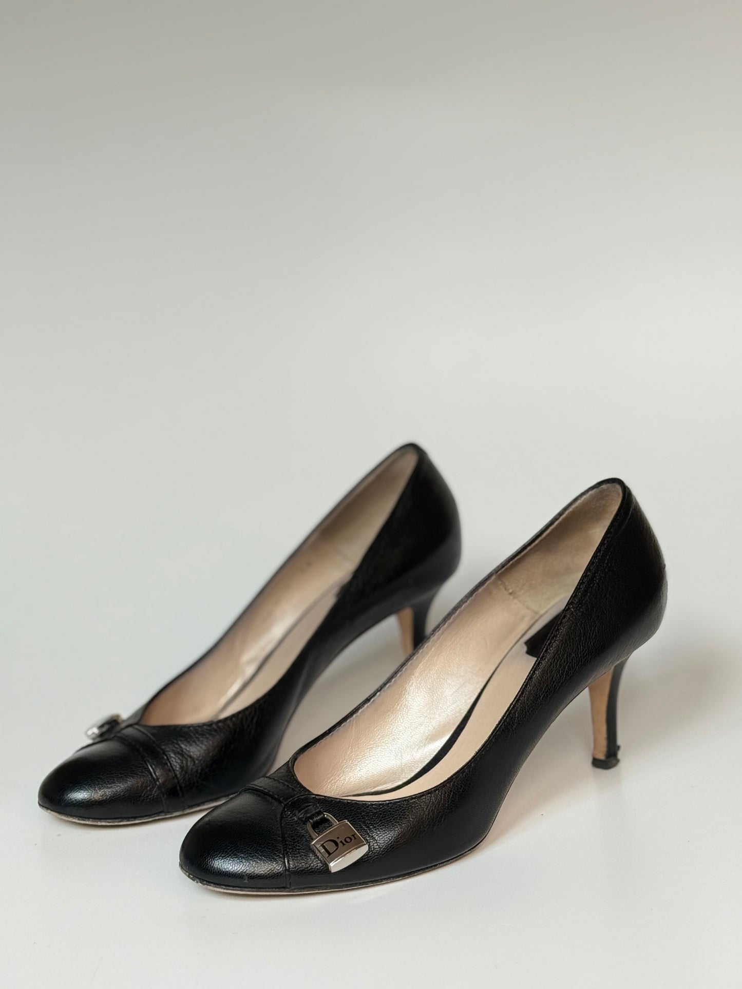 Christian Dior Padlock Heels Black Leather 38