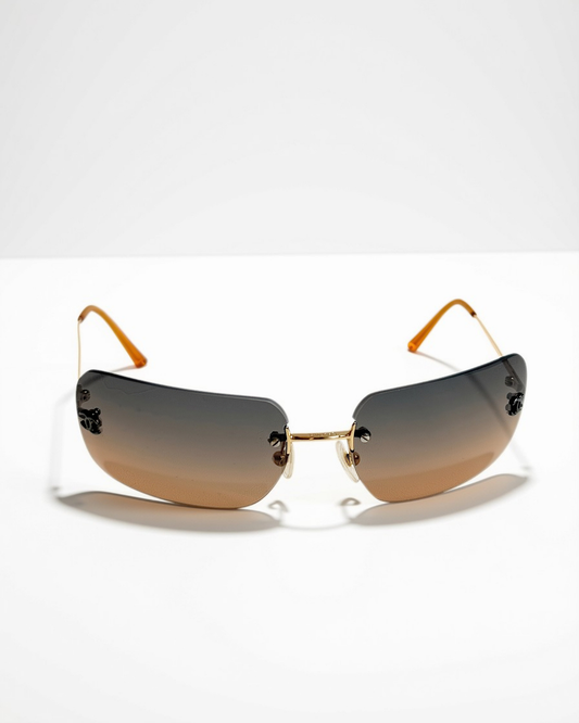 Vintage Chanel 4017 Rimless Sunglasses CC Logo Gradient Gold