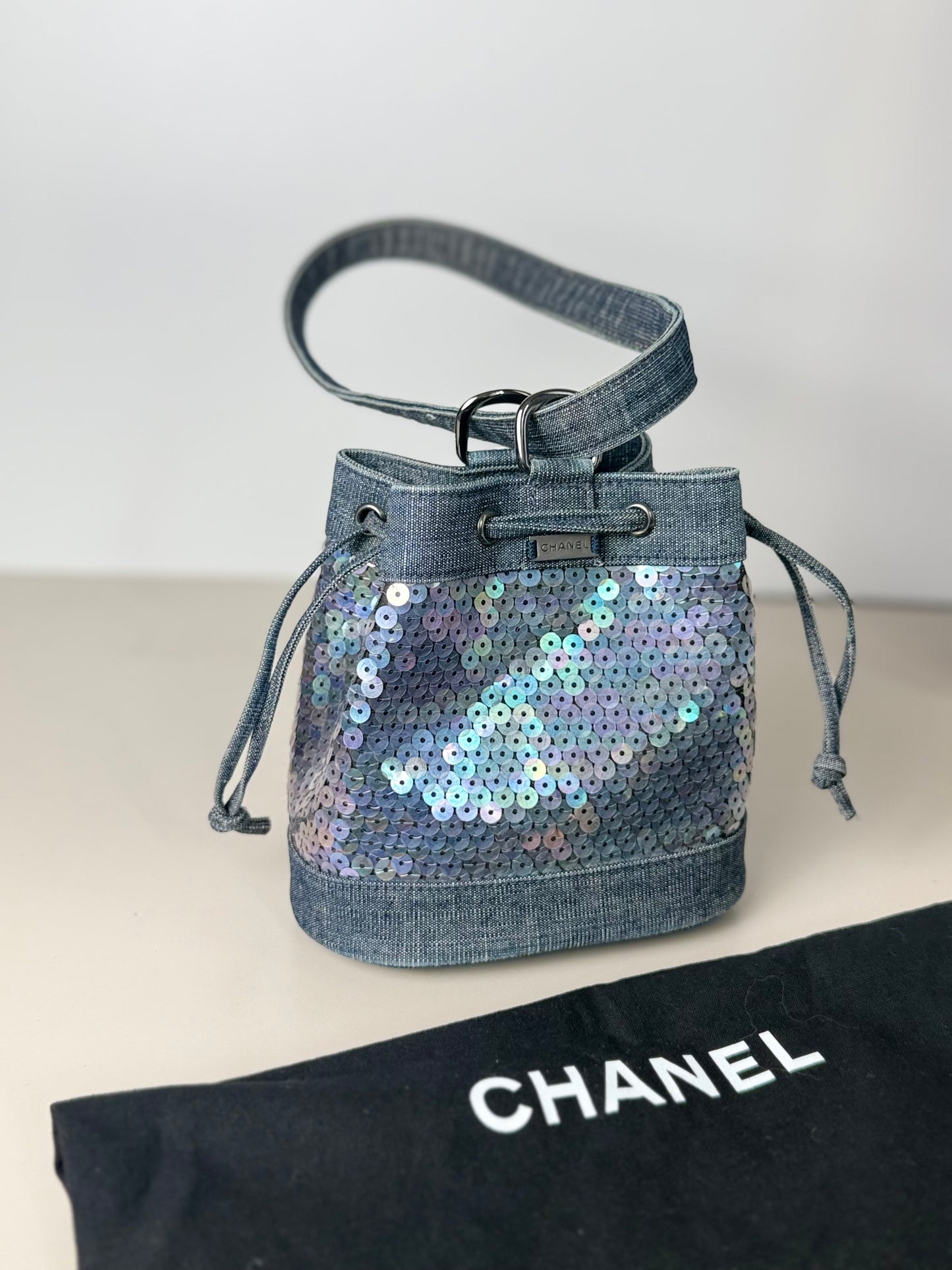 Chanel Sequin Denim Bucket Bag