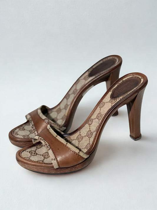 Vintage Gucci GG Canvas Platform Mules – Size 38.5
