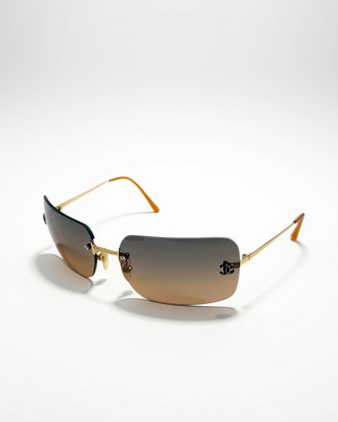 Vintage Chanel 4017 Rimless Sunglasses CC Logo Gradient Gold