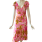 Vintage Pink Floral Fairy Dress Ruffle Sequin Asymmetric Midi Dress S