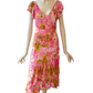 Vintage Pink Floral Fairy Dress Ruffle Sequin Asymmetric Midi Dress S