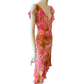 Vintage Pink Floral Fairy Dress Ruffle Sequin Asymmetric Midi Dress S
