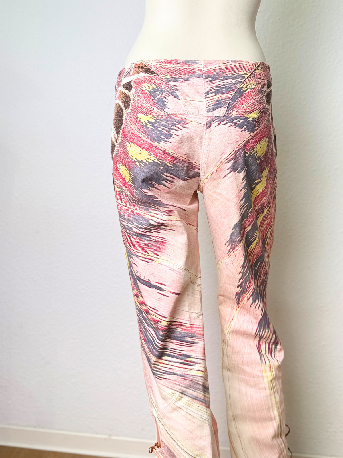 Vintage Roberto Cavalli Feather Print Lace-Up Jeans – Size M