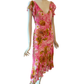 Vintage Pink Floral Fairy Dress Ruffle Sequin Asymmetric Midi Dress S