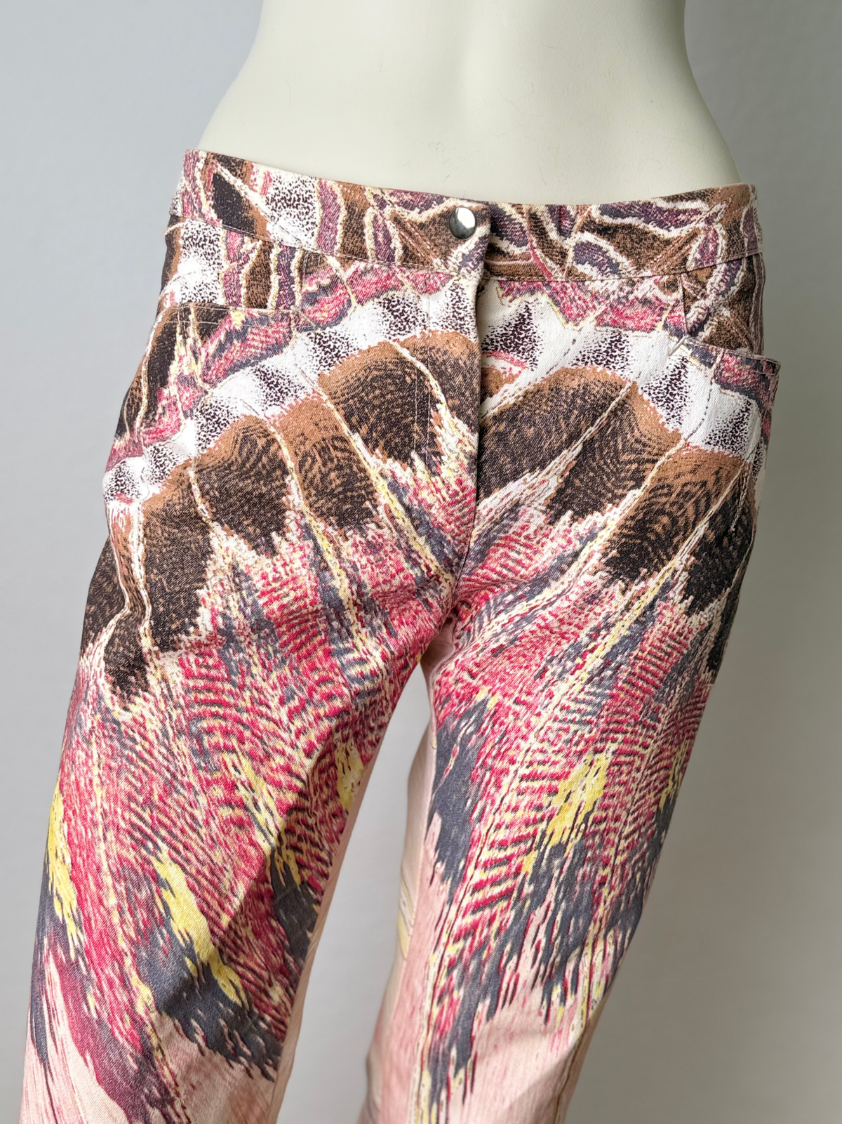 Vintage Roberto Cavalli Feather Print Lace-Up Jeans – Size M