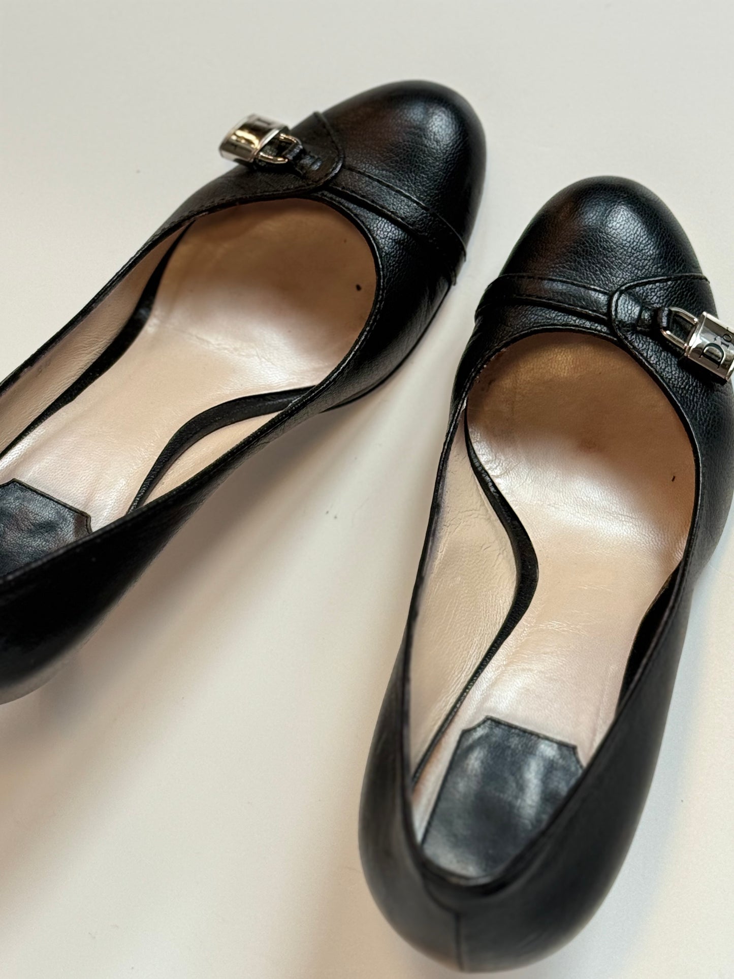 Christian Dior Padlock Heels Black Leather 38