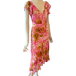Vintage Pink Floral Fairy Dress Ruffle Sequin Asymmetric Midi Dress S