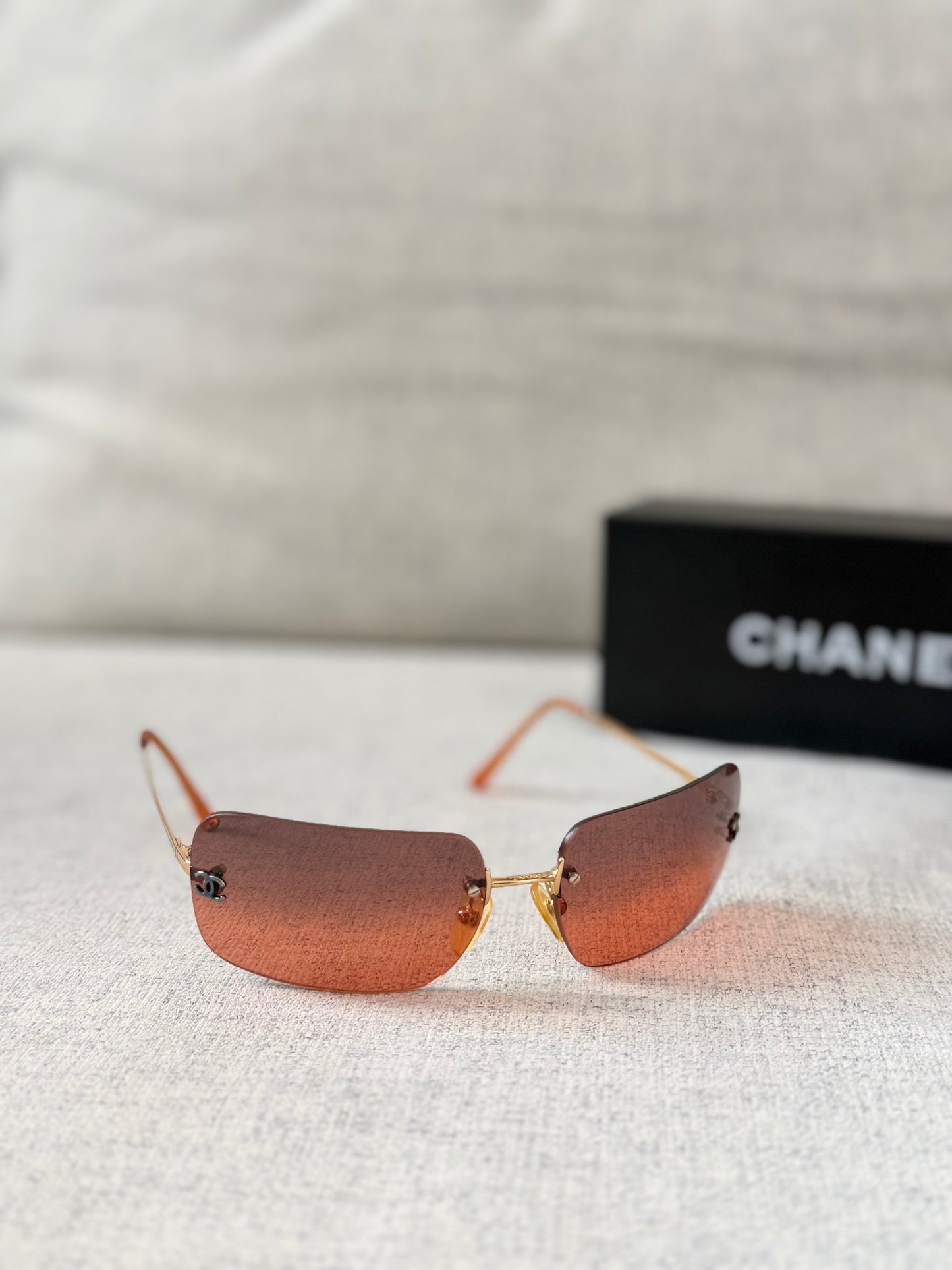 Chanel Rimless Ombre Sunglasses Red